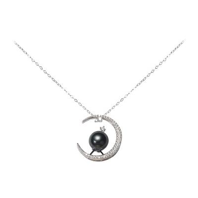 China 100% Natural Pearls Custom Design Moon Sterling Silver Natural Seawater Pearl 8-9MM Beads Sets Pendant Necklace Jewelry for sale