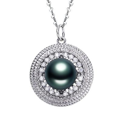 China 100% Natural Pearl Newest High Quality Custom Design S925sterling Silver Pave Star Sun Moon Baroque Black Round Pearl Necklace Pendant Natural Chain for sale