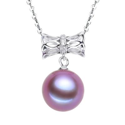 China 100% Natural Pearls Guaranteed Price Suitable Natural Round Purple Pearl Chainpendant Bow Necklace S925 Sterling Silver Beaded Fresh 100% Real Quality for sale