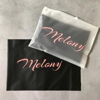 China Custom Printing Frosted PVC Plastic Black Apparel Packaging Zipper Bag Recyclable For Cosmetic Jewelry Swimwear Zipper Lock Pouch for sale