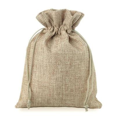 China Custom Soft Barrier Logo Embroidery Jute Hessian Burlap Gift Drawstring Bag BeigeJute Coffee Tote Bag for sale