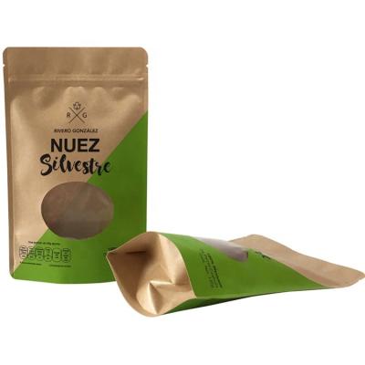 China Recycled Materials High Quality Stand Up Kraft Paper Bag With Clear Window And Zipper Nuts Packaging for sale