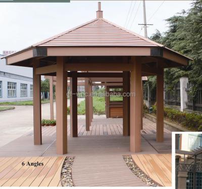 China Pergola Pavilion / Engineered Plastic Composite 6 Angles Pavilion In Green Wood for sale