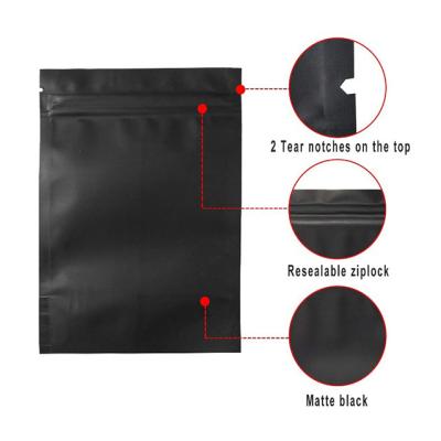 China Disposable Matte Black Resealable Smell Resistant Stand Up Mylar Bags for sale