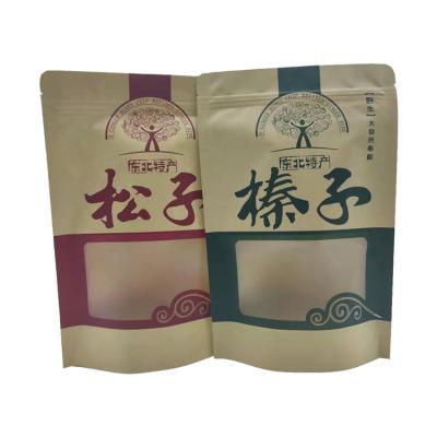 China Custom Brown Paper Pouch Recycled Kraft Paper Bags Packaging Zipper Materials Brown Paper Bag With Window for sale