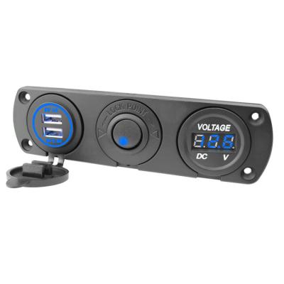 China Usb Socket Panel 12V 24V 3.1A USB Charger Socket+Voltmeter+Digital Plug Dual Port Three Hole Panel For Car Marine Boat for sale