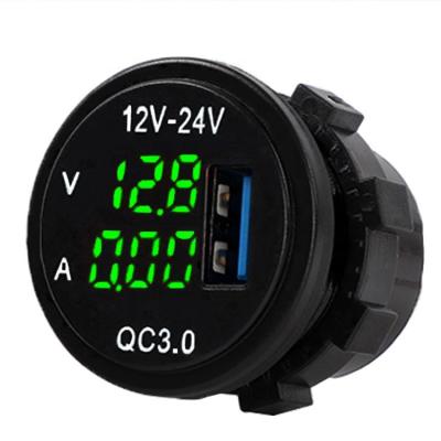 China Round Multi Volt Meter DC 12V 24V QC3.0 USB Charger Digital Voltmeter Ammeter With Voltage And Current Display for sale