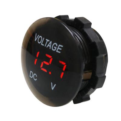 China Auto Universal Waterproof Round LED Voltage Meter Display Motorcycle Volt Meter Car DC 12V Digital Red Voltmeter for sale