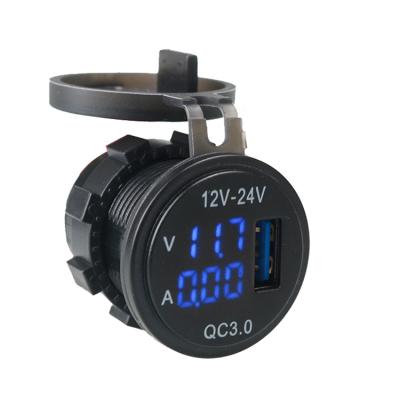 China Round Volt Meter DC 12V 24V QC3.0 USB Charger Digital Voltmeter Ammeter For Car Van Boat Solar Auto RV UTV ATV Industrial for sale