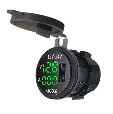 China Round Volt Meter DC12 24V QC3.0 USB Multi-Voltmeter QC3.0 USB Socket Charger With Voltage Display for sale