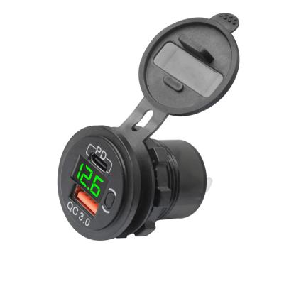 China Usb Charger Socket With Voltmeter YC-A39K USB-C Palladium QC3.0 Port USB Car Charger Socket With Voltmeter And Power Switch For Bus Truck Boat for sale