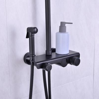 China With Sliding Bar Bathroom Black Stainless Steel 304 Shower Sets Hot Cold Shower Mixer In Wall Rain Hidden Shower Set for sale