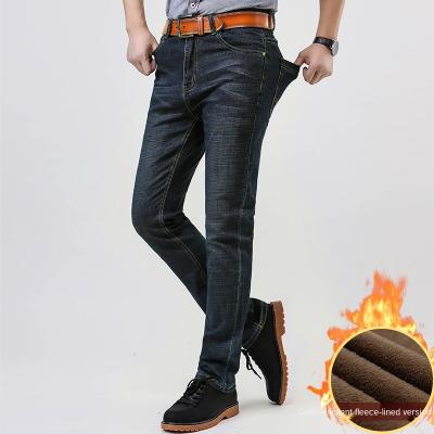 China Plush Cotton Men Stretch Plush Cotton Jeans Business Pants Loose Straight Leg Pants Men for sale