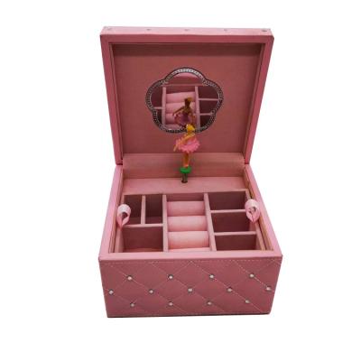 China Handmade Fashion Customized Multifunctional Leather MDF Music Box Earring Ring Necklace Storage Wooden Jewelry Box for sale