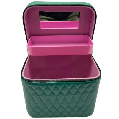 China 2021 Handmade Multifunctional Products Case Jewelry Gift Box Dark Green Leather Packaging With Mirror Interior for sale