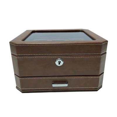 China Handmade 6 Slots MDF Storage Box High Quality Leather Drawer Box Wooden Watch Box Packaging With Window for sale