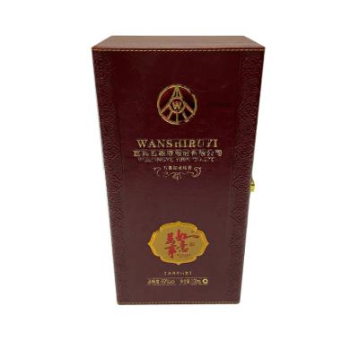 China OEM Craft Suppliers China Handmade Leather Wine Bottle Wooden BOX Wooden Gift Packaging Box With Emboss LOGO for sale