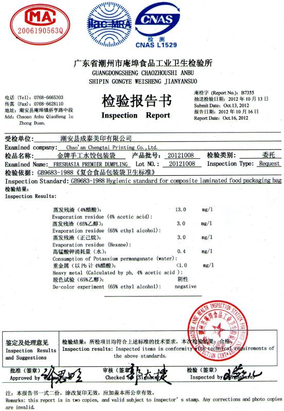 Inspection Report - Chaoan Chengtai Printing Co., Ltd.