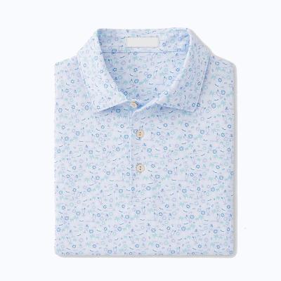 China Custom High End Brand Men's Performance Anti-Wrinkle All Over Floral Printing Golf Polo Shirt Classic Fit for sale