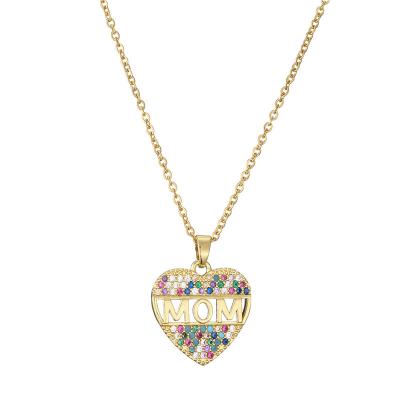 China New CLASSIC Peach Heart MOM Necklace Copper Micro Inlay Pendant Jewelry for sale