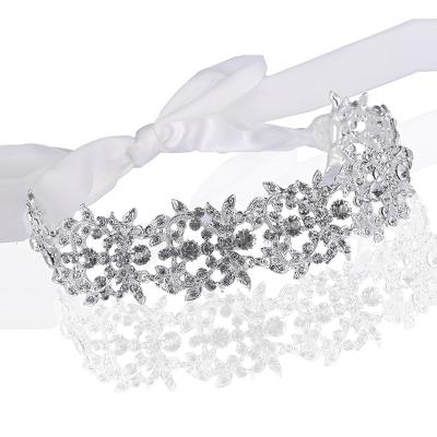 China European and American Style Wedding Headband for Women Elegant Headpiece Tiara Silver Color Hair Accessories Exquisite Rhinestone Handmade Bridal Adjustable for sale