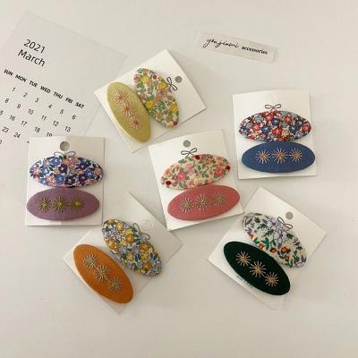 China Hair Clips Korea Simple Cute Kids Hair Pins Matte Embroidery Cartoon Fruit Plant Fabric BB Hair Clips For Girl Fashion Hair Accessories for sale