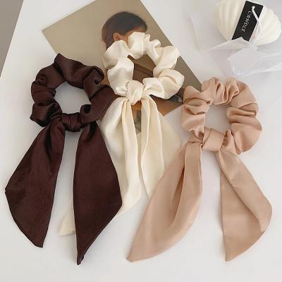 China European and American style luxury satin bow flames Ring Knotted Women Ponytail Hair silk hair ties solid color elastic band hair ropes for sale