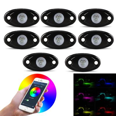 China Automotive industry radio mobile phone APP remote controller led mini DIY RGB multi color rock lights kit for sale