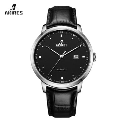 China Custom Made Stainless Steel Movement Date Automatic Mechanical Watch Men Luxury Genuine Leather Wristwatches for sale