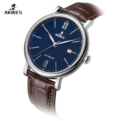 China Day/Date Akires Fashion Minimalist Automatic OEM Leather Watch Men With ETA 2824 Movement for sale