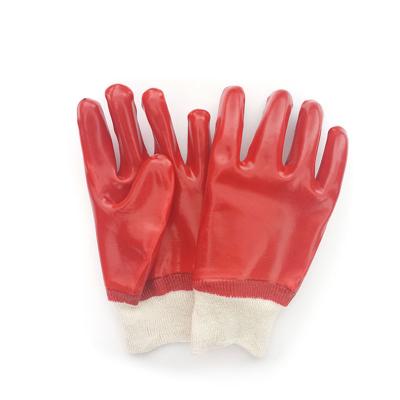 China Water Proof Custom Red Logo Oil Resistant Knit Wrist PVC Fully Dipped Industrial Gloves For Use In Chemicals for sale