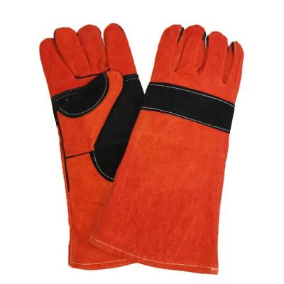 China Anti-Cut Buffalo Split Men's Leather Work Gloves Long Double Welding Gloves Heat Resistant Cowhide Palm For Welder for sale