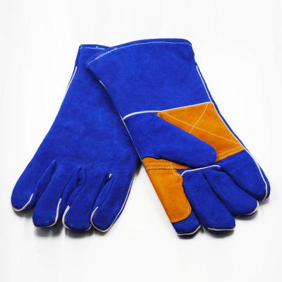 China High Quality Anti-Cut Cowhide Slit Leather Industrial Gloves Argon Welding Hand Heat Resistant Gloves 35CM For Men for sale