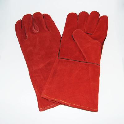 China Free Samples Heat Resistant Industrial 14 Inch Elbow Length CE Cowhide Red Welders Gloves Industrial Split Hand Leather Welding Gloves for sale