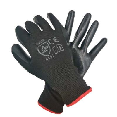 China Wholesale Protective Anti-oil Nitrile Black Palm Coated Working Gloves 13G Nylon Nitrile Garden Dipped Gloves for sale