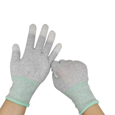 China Competitive Price 13G Carbon Fiber Anti-Static ESD Anti-Static Finger Top Fit PU Coated Protective Work Gloves for sale