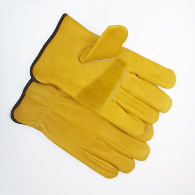 China Anti-Heat Sheepskin Pig Cowhide Garden Driver Gloves No Lining Trapezoid Full Grain Men Yellow To Scare Training Leather Gloves for sale