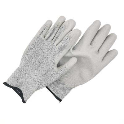 China Anti-Cut HPPE Knitted Non Cut Heavy Duty Safety Gloves Anti Cut Proof Level Palm 5 PU Coated Industrial Gloves With Handle for sale