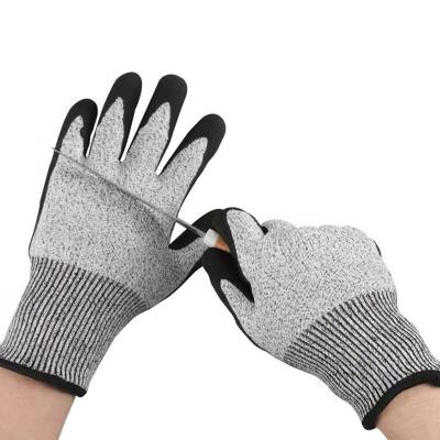 China Anti-Cut Resistant Hand Work Gloves HPPE Non Cutting Proof Nitrile 5 Pad Heavy Duty Level Glove for sale