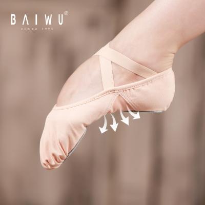 China 2021 New Arrival Baiwu Slit Sole 121131010 Women Dance Slipper Soft Sole Ballerina for sale