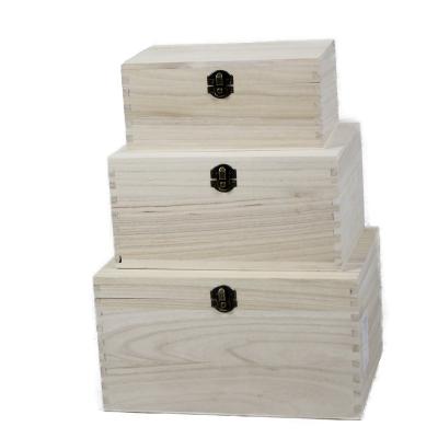 China Modern Natural Paulownia Wooden Box Craft Boxes DIY Storage Keepsake Unfinished Wooden Box for sale