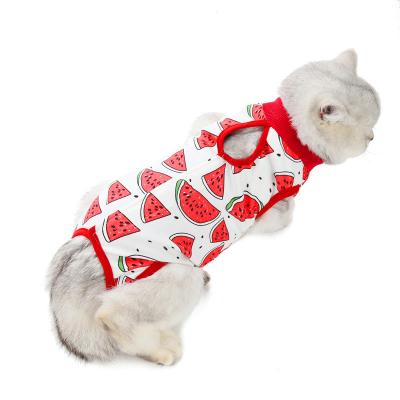 China Stored Pet Recovery Clothes Cute Watermelon Cat Recovery Suit Wholesale Cat Apparel Sterilization Clothes Anti-licking Fruit Design for sale