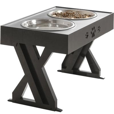 China New Automatic Pet Feeder Two-in-One Function Dog Bowls Stand Adjustable Height Table Stainless Steel Plastic Dog Cat Food Feeder For Pet for sale