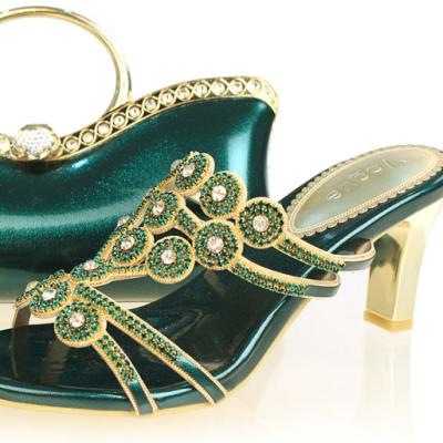 China Bridal Shoes Nigeria Green Wedding African Shoes And Bag for sale