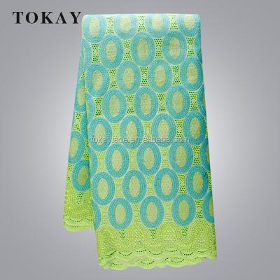 China Sustainable High Quality Lemon Green African Lace TKL938 With Stones Fabric Swiss Voile Lace for sale