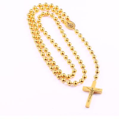 China Religious Custom Bead Christian Rosary Necklaces Jewelry Jesus NZC011 Rosary Cross Necklace Stainless Steel Pendant for sale