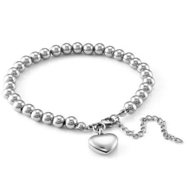 China Heart Urn Pendant Bracelet 6mm Beads 12mm Heart Keepsake Pet Cremation Jewelry Stainless Steel Heart Urn Pendant Bracelet For Ashes for sale