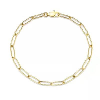 China Wholesale CLASSIC Flat Rectangle Custom Geometric Stainless Steel Chain 14K 18K Gold Plated Paper Clip Link Chain Bracelet for sale