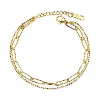 China Wholesale CLASSIC Flat Rectangle Custom Geometric Stainless Steel Chain 14K 18K Gold Plated Paper Clip Link Chain Bracelet for sale