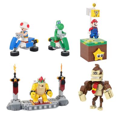 China Construction Toy MOC Mario Game Creative Series Orangutan Bowser Base Mario Blue Green Motorcycle Jump Box Model Building Blocks Kids Toys Gift for sale